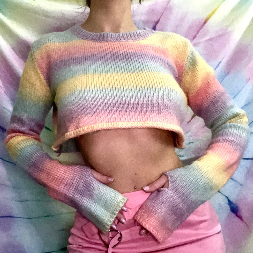 Sugar Thrillz Rainbow Sadie Hawkins Striped Sweater